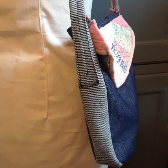 Handmade Shoulder Bag Purse Vintage Quilt Dark Denim - Picture 3 of 12